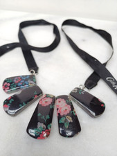 Cath Kidston Black Floral Acrylic Necklace Ribbon Tie Statement Necklace