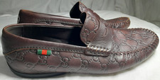 Gucci Brown Leather Flat Loafers Mens Size 8 G Shoes
