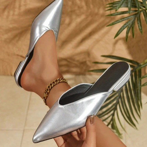 Silver pointed toe mules - silver,