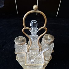 pretty vintage old glass  Cruet condiment  Set,   Silver plated Plated Stand