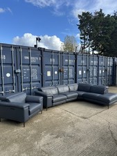 Lovely Blue Italian Leather Recliner Corner Sofa And Armchair *Can Deliver*