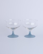 Pair of Vintage Mid-Century Glass Dessert Bowls with Frosted Blue Stem