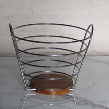 Chrome Fruit Bowl With Wooden Base 17cm Tall
