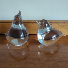 Pair Marcolin Swedish Lead Crystal Clear Glass Bird Signed to base