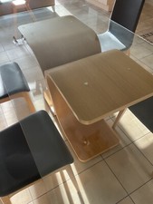 Tom Schneider Glass Oblong Dining Table Set and  4 Grey Chairs Faux Leather