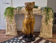 LARGE Ceramic Big Cat Vintage Style Panther Ornament 95cm China Leopard Statue