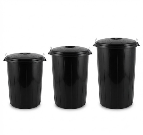 Black locked lid dustbin - black,