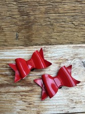 Pair Of Fab Red Patent Vintage Style Shoe Clips/ Bows/Retro Rockabilly/Kitsch 
