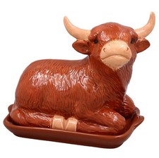 HIGHLAND COW 3D NOVELTY CERAMIC BUTTER DISH NEW IN GIFT BOX L&P