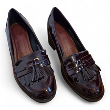 Burgundy Red Marks and Spencer Patent Leather Tassle Loafer Shoes Size 5 VGC