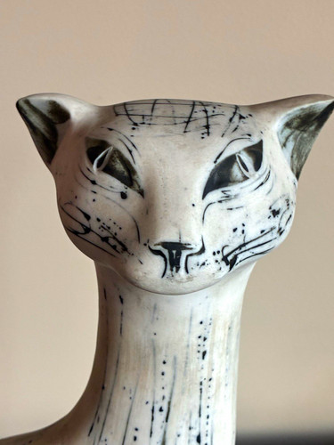 Vintage pottery large cat - cat, by