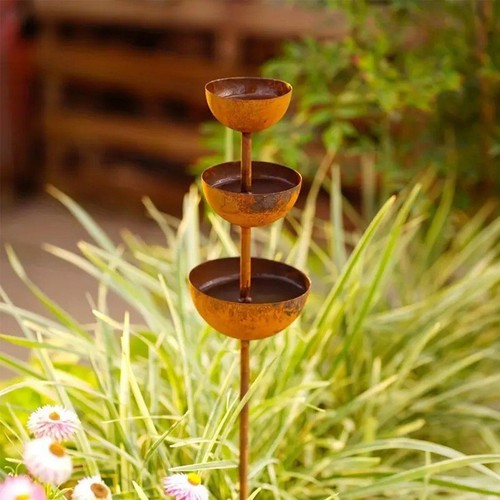Rust metal rain catcher - rust, stake