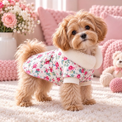 Medium floral dog winter coat - floral,