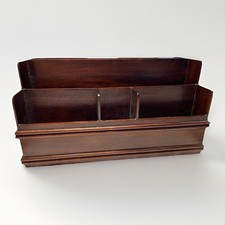 Vintage Solid Mahogany Desk Letter Rack 5 Compartment Mid Century Organiser