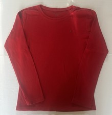 Woman’s red Tommy Hilfiger long-sleeved t-shirt with logo emblem on chest Size M