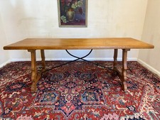 OUTSTANDING QUALITY BASQUE REGION OAK AND METAL REFECTORY TABLE CIRCA 1930