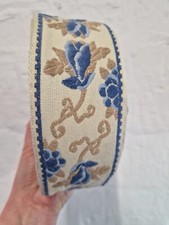 25 Meters Vintage Upholstery Trim Floral Pattern Blue Cream Brown 6.5 cm Wide