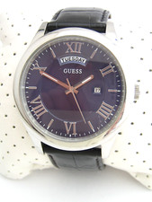GUESS WATCH MENS METROPOLITAN W0792G1 STAINLESS STEEL DAY DATE LEATHER GENUINE
