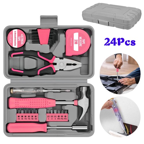 Pink tool box set 24pcs - pink,