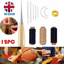 12X Leather Sewing Needles Kit Stitching Needle Thread Thimble Shoes Repair Tool