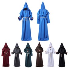 Halloween Adult Men Monk Cosplay Robe Cloak Cape Friar Medieval Priest Costume -