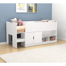 Child Teen Single Storage Mid Sleeper with Cupboard and Shelves in White