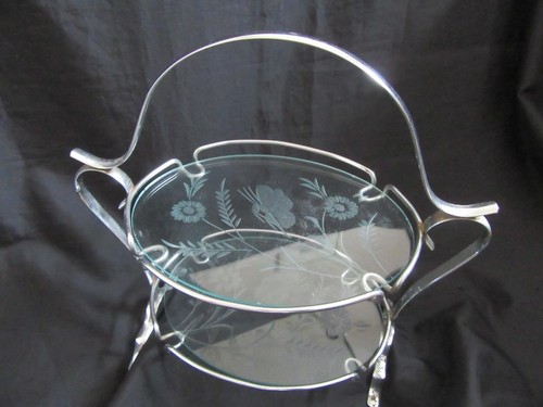 Vintage chrome etched - +, glass