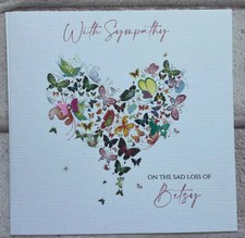 PERSONALISED Handmade SYMPATHY Card CONDOLENCES Bereavement BUTTERFLY HEART