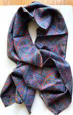 Gents 100% Silk Twill Occasion Scarf ~Blue Scarlet Lge Scale Paisley Print BNWOT