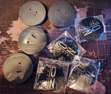 4x Honda Wheel Centre Caps 65mm OZ Black/Silver Carbon Fiber Sticker + Caps