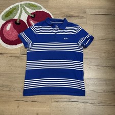 Nike Men’s Polo Shirt – Blue & White Striped – Size XL – Short Sleeve