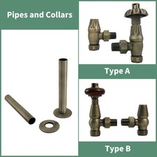 Traditional Thermostatic Manual Angled Radiator Valves Pipes and Collars Brass