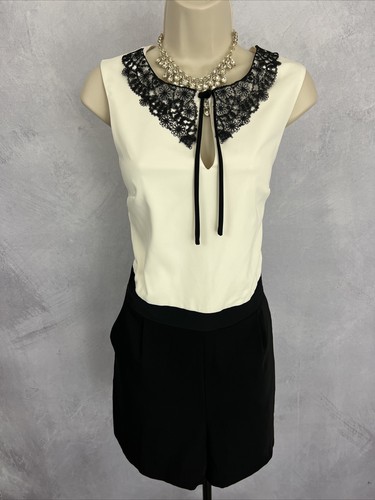 Topshop black cream playsuit - black,