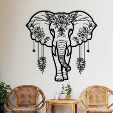 Elephant Black Metal Wall Art