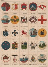 BRITISH EMPIRE COATS OF ARMS. Malta Australia HK Canada Singapore 1906 old map