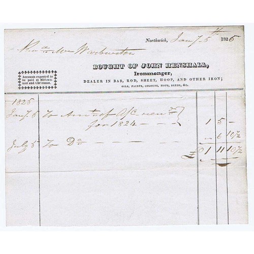 1826 billhead john henshall - john,