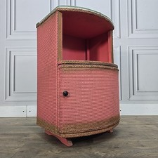 Retro Vintage Pink Woven Bedside Cabinet Cupboard Table – Glass Top Mid Century
