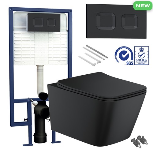 Black wall hung toilet square - black,