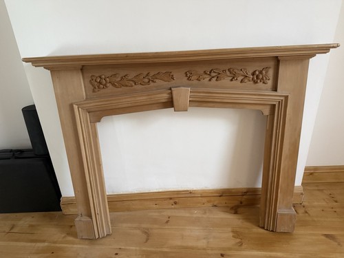 Solid oak carved fireplace - oak,