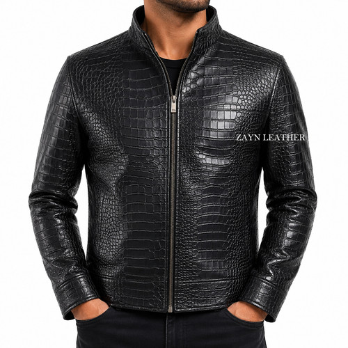 Men black crocodile embossed - black,