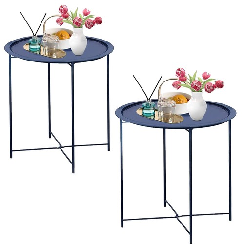 Dark blue metal side table - blue, set