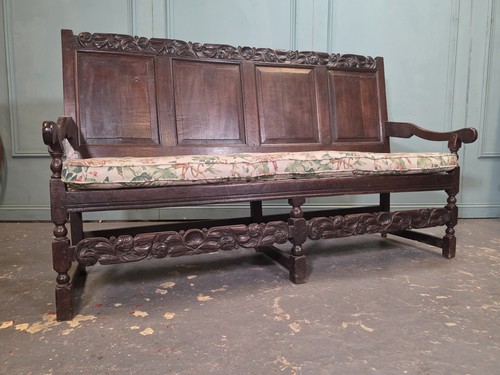 Antique oak carved bench - antique, seat