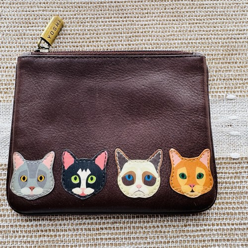 Yoshi brown leather cat purse - brown,