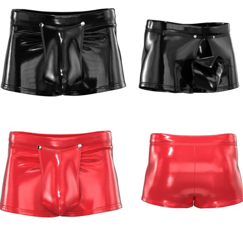 Men black latex shorts with - men's,