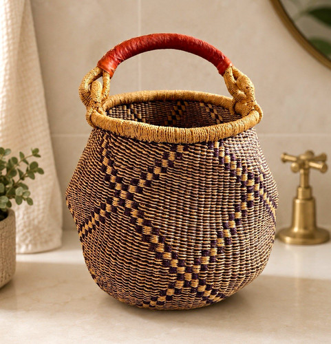 Handwoven bolga basket round - handwoven,