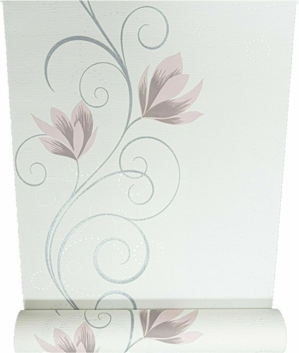 Floral trail swirl white - floral, grey