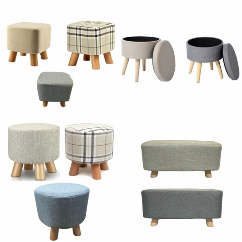Fabric padded wooden footstool - fabric,
