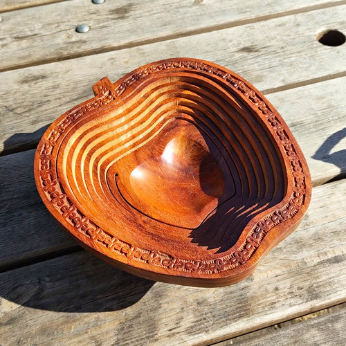 Apple shaped wooden fruit bowl - wooden,