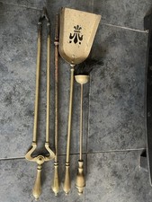 Brass Companion Fireside Tools Tongs Poker Brush Shovel Fire Side Fleur De Lis