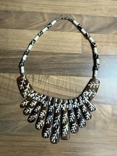 Vintage Hand Crafted Bovine & Horn Tribal Necklace Boho Ethnic